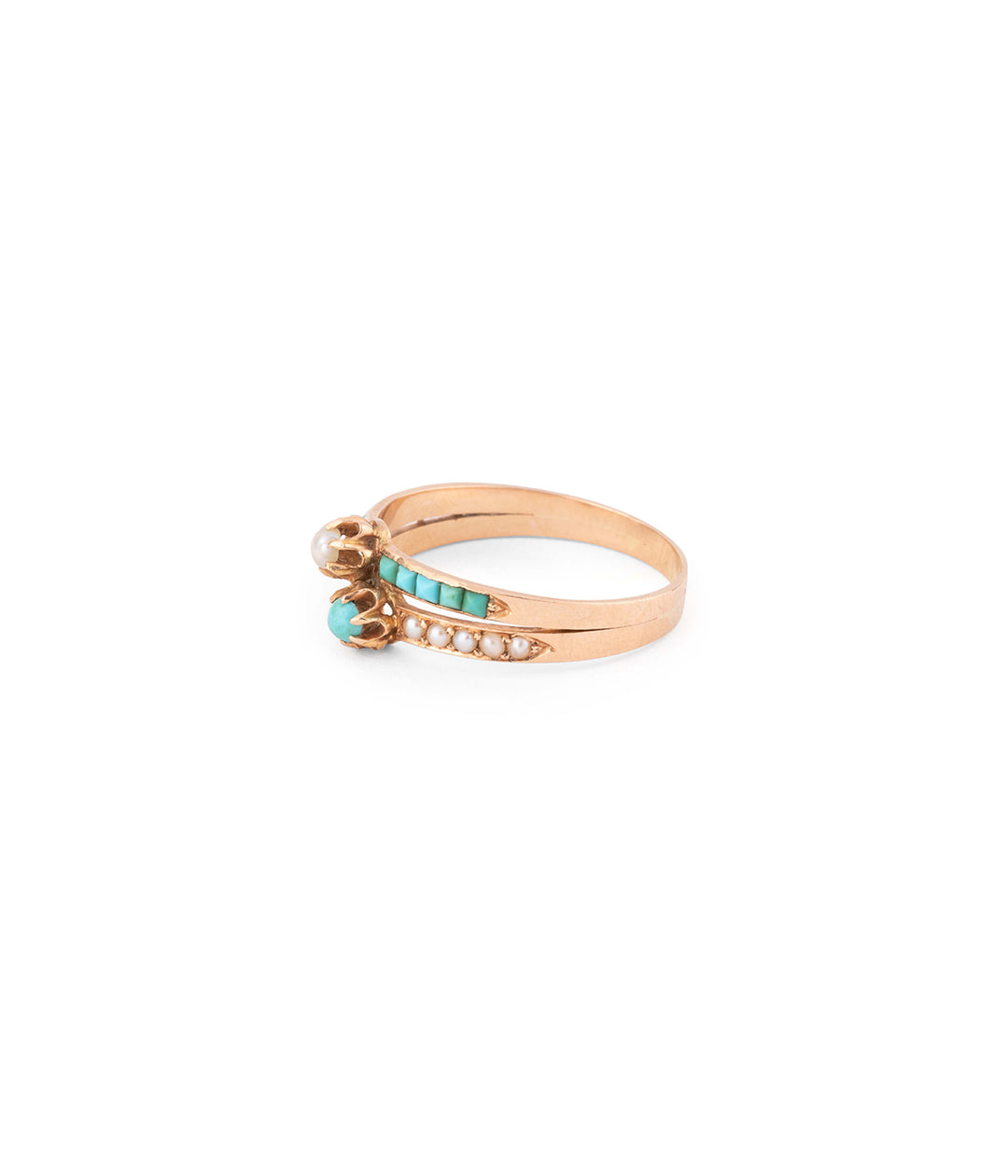 Antique toi et moi ring turquoise and pearl "Baya" - Caillou Paris