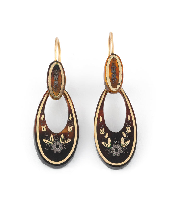 Antique tortoiseshell piqué earrings Henan - Caillou Paris