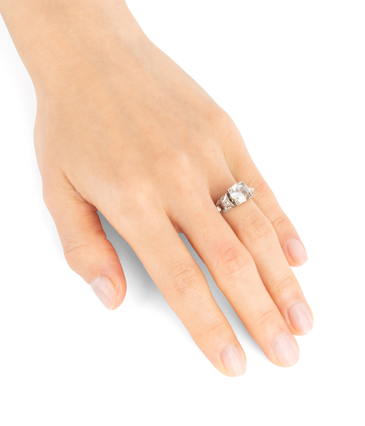 Art-deco-ring-platinum-rosecut-diamond-Rayana-Caillou-Paris