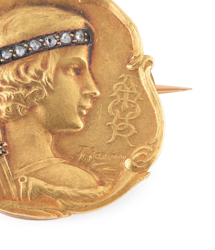 Art-nouveau-brooch-gold-diamonds-Felix-Rasumny-Caillou-Paris