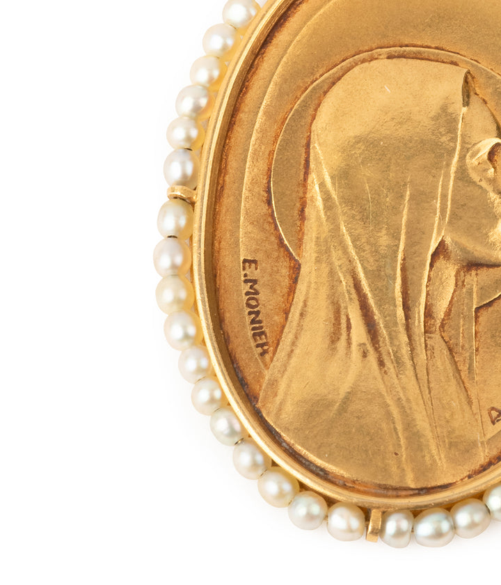 Art-nouveau-french-medal-Virgin-Mary-18k-gold-Kristos