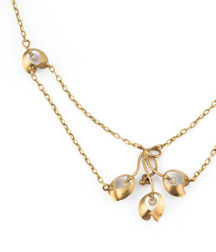 Art nouveau gold pearl necklace "Kara" - Caillou Paris