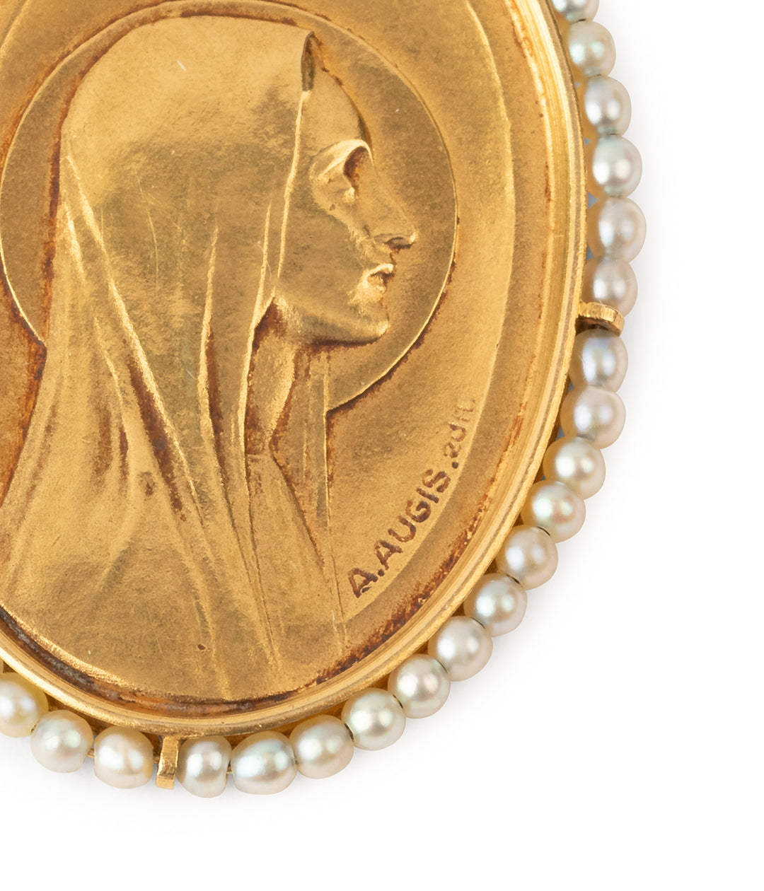 Art-nouveau-medal-Virgin-Mary-18k-gold-Kristos