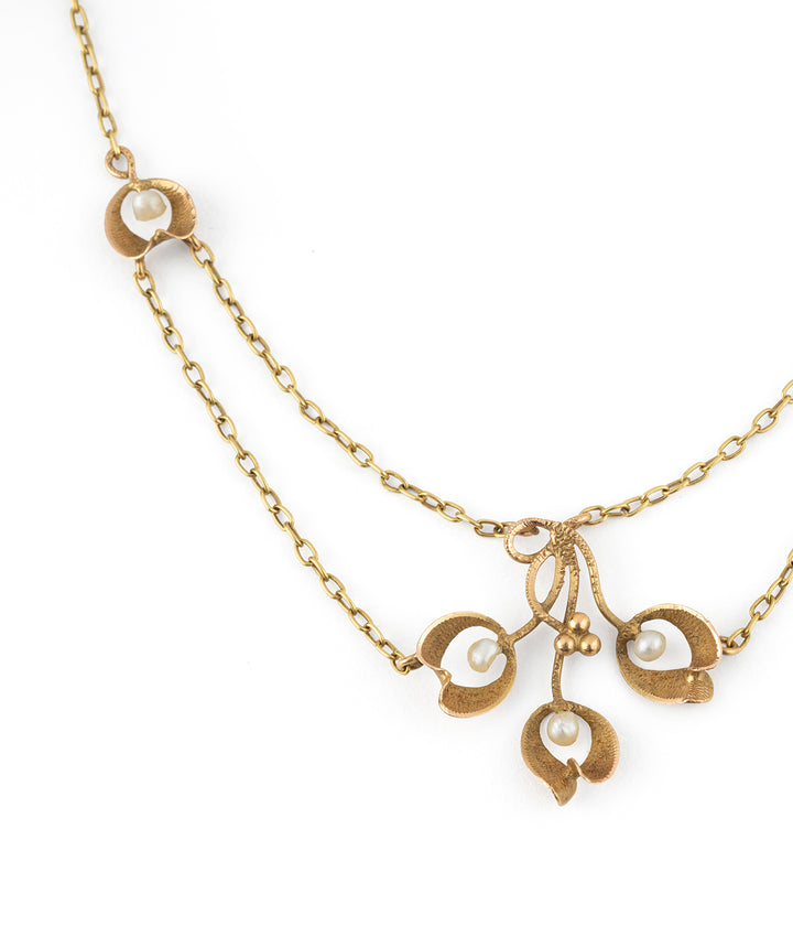 Art nouveau mistletoe pearl necklace "Kara" - Caillou Paris