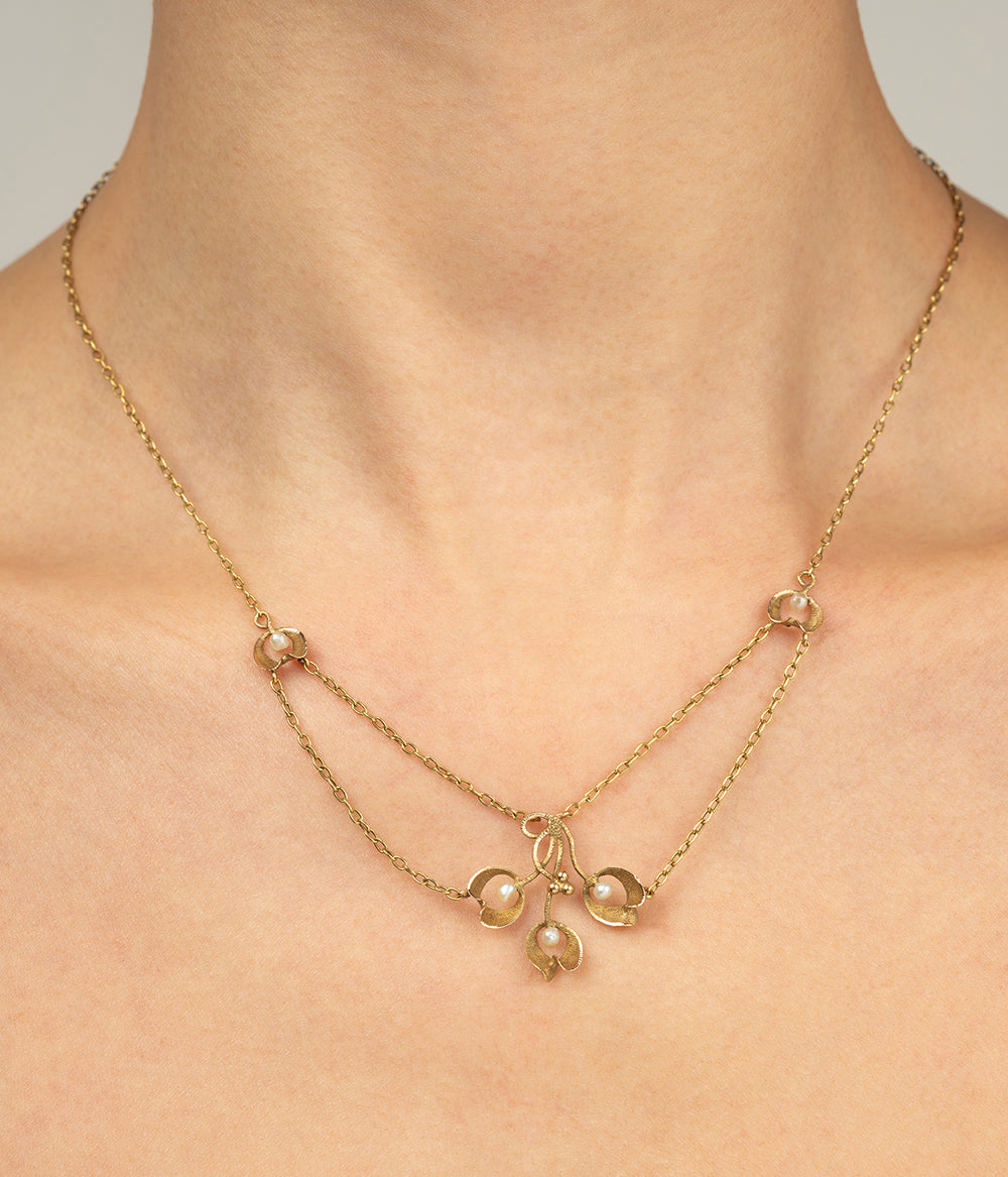 Art nouveau necklace gold pearl Kara - Caillou Paris