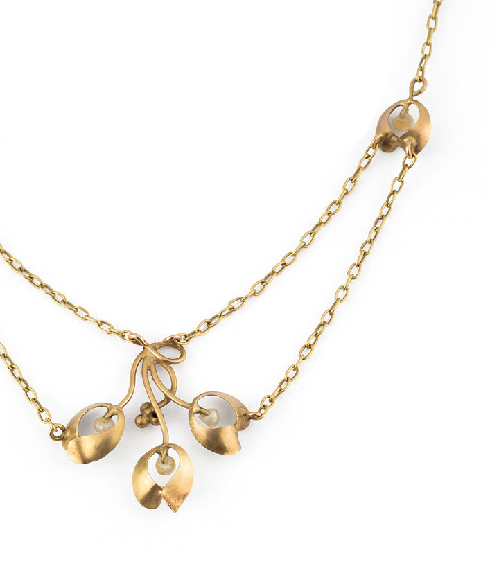 Art nouveau necklace mistletoe pearl "Kara - Caillou Paris