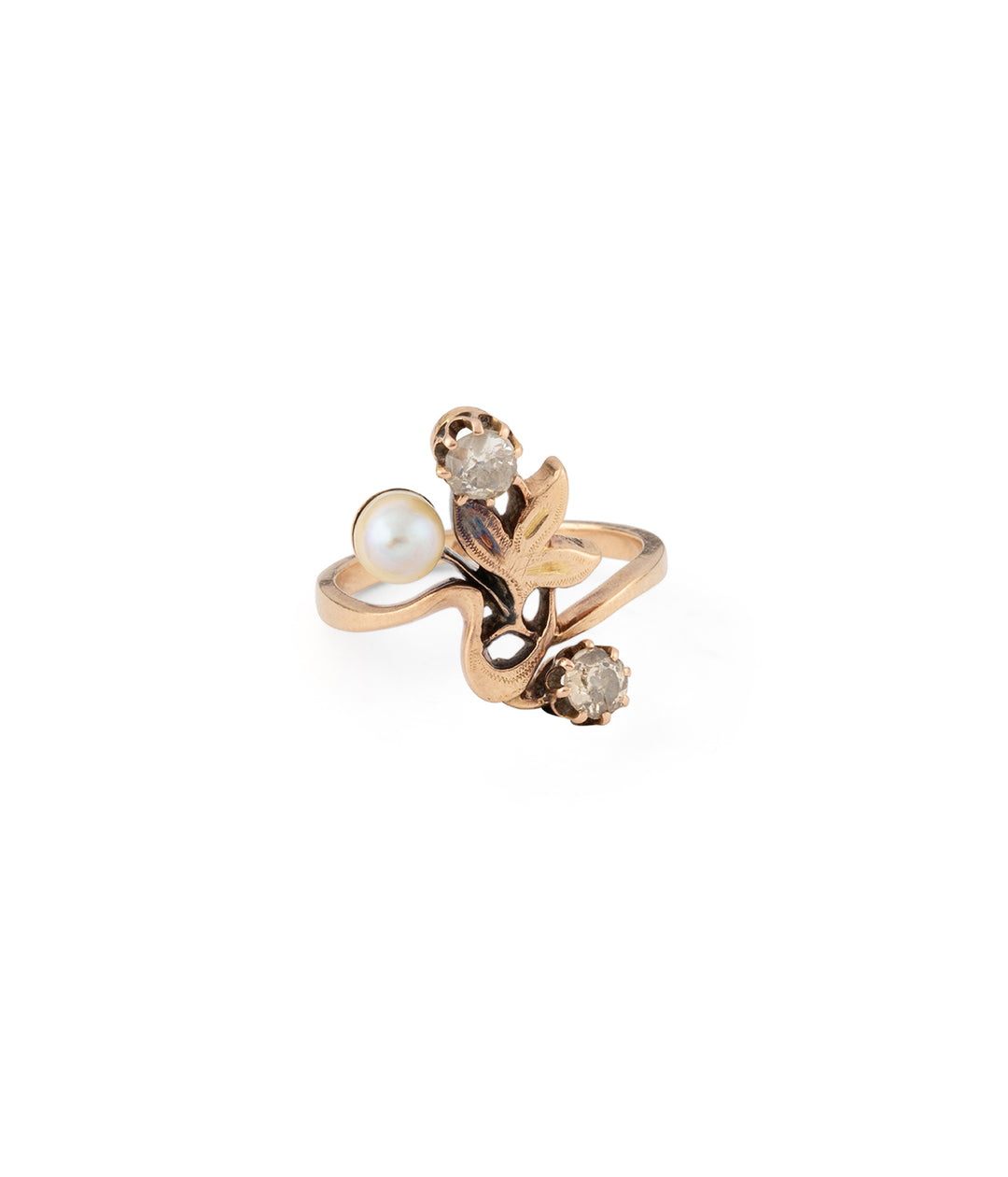 Art nouveau pearl and diamonds flower ring Orli - Caillou Paris
