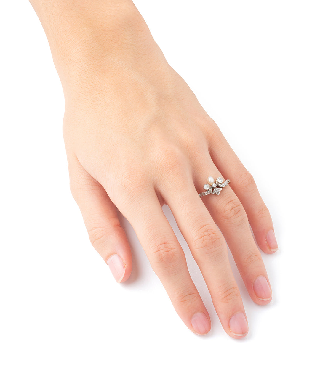 Bague-Belle-epoque-diamants-perle-Kushila