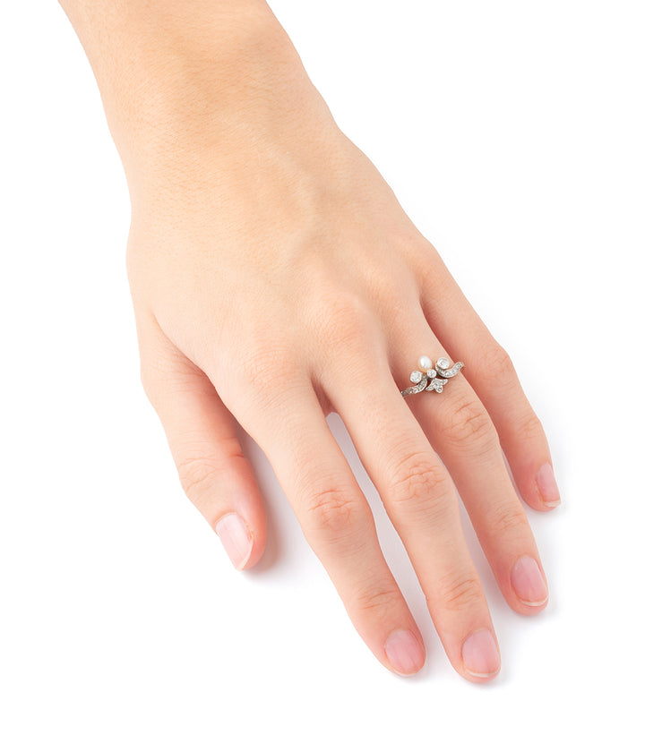 Bague-Belle-epoque-diamants-perle-Kushila