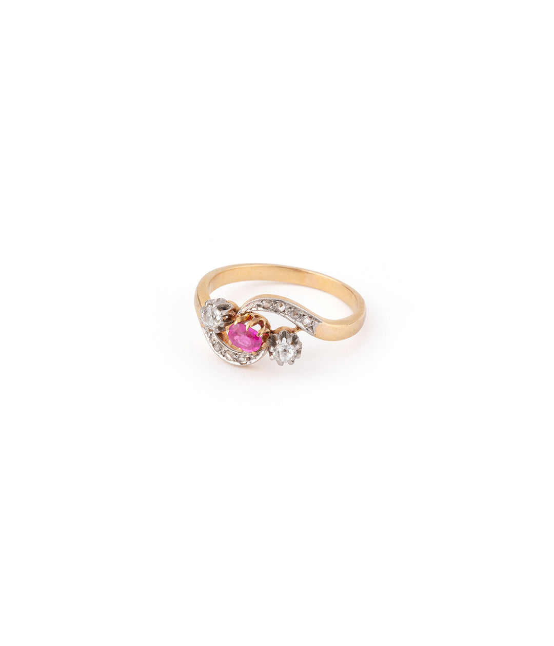 Bague ancienne tourbillon en or, rubis et diamants "Godon" - Caillou Paris