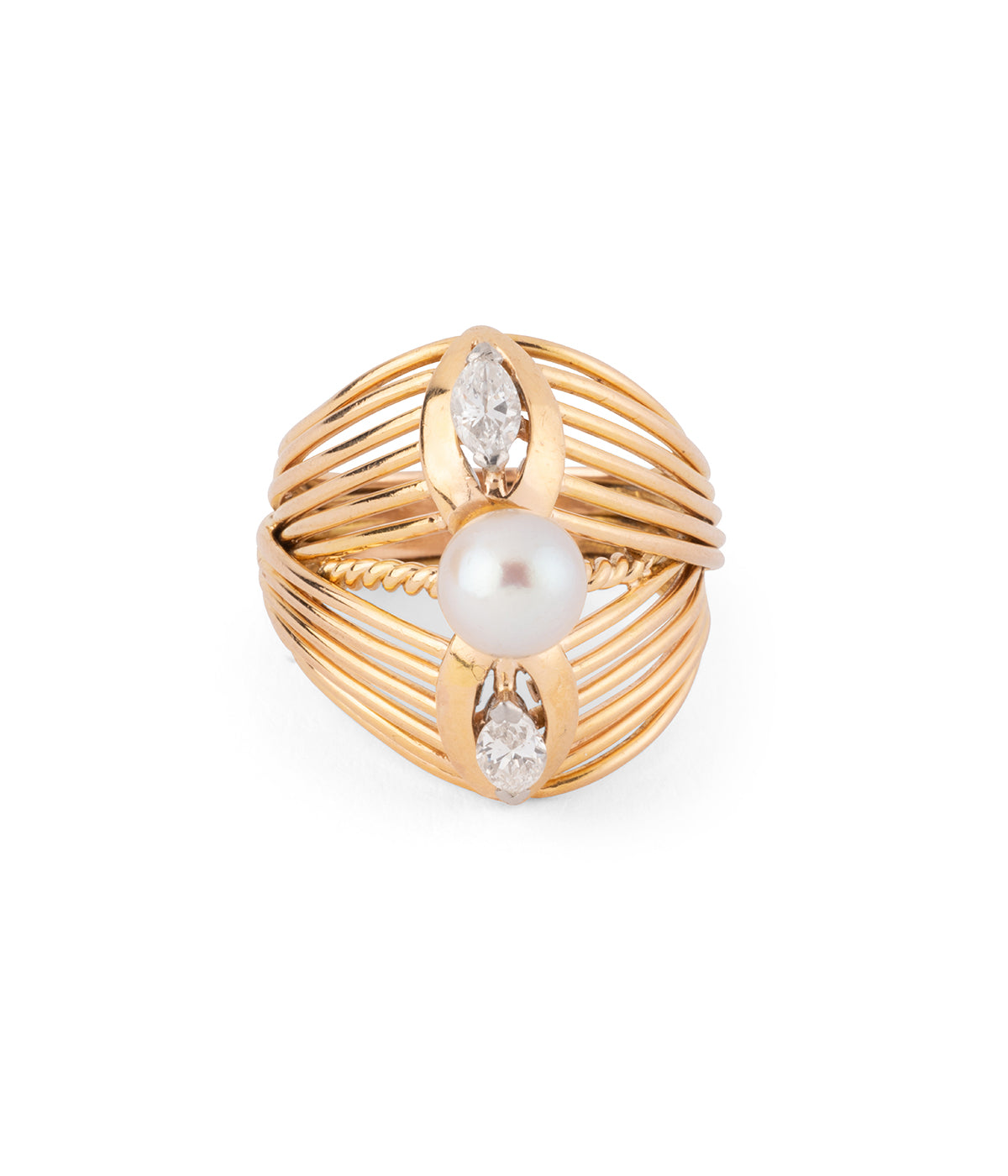 Bague années 50 en perle et diamants "Saby" - Caillou Paris