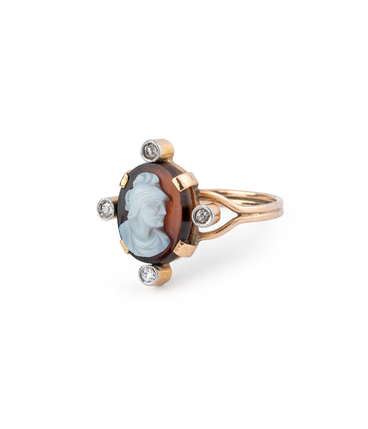 Bague Ancienne En Argent Avec Camée - Bijou Vintage, Occasion, Couleur Argenté