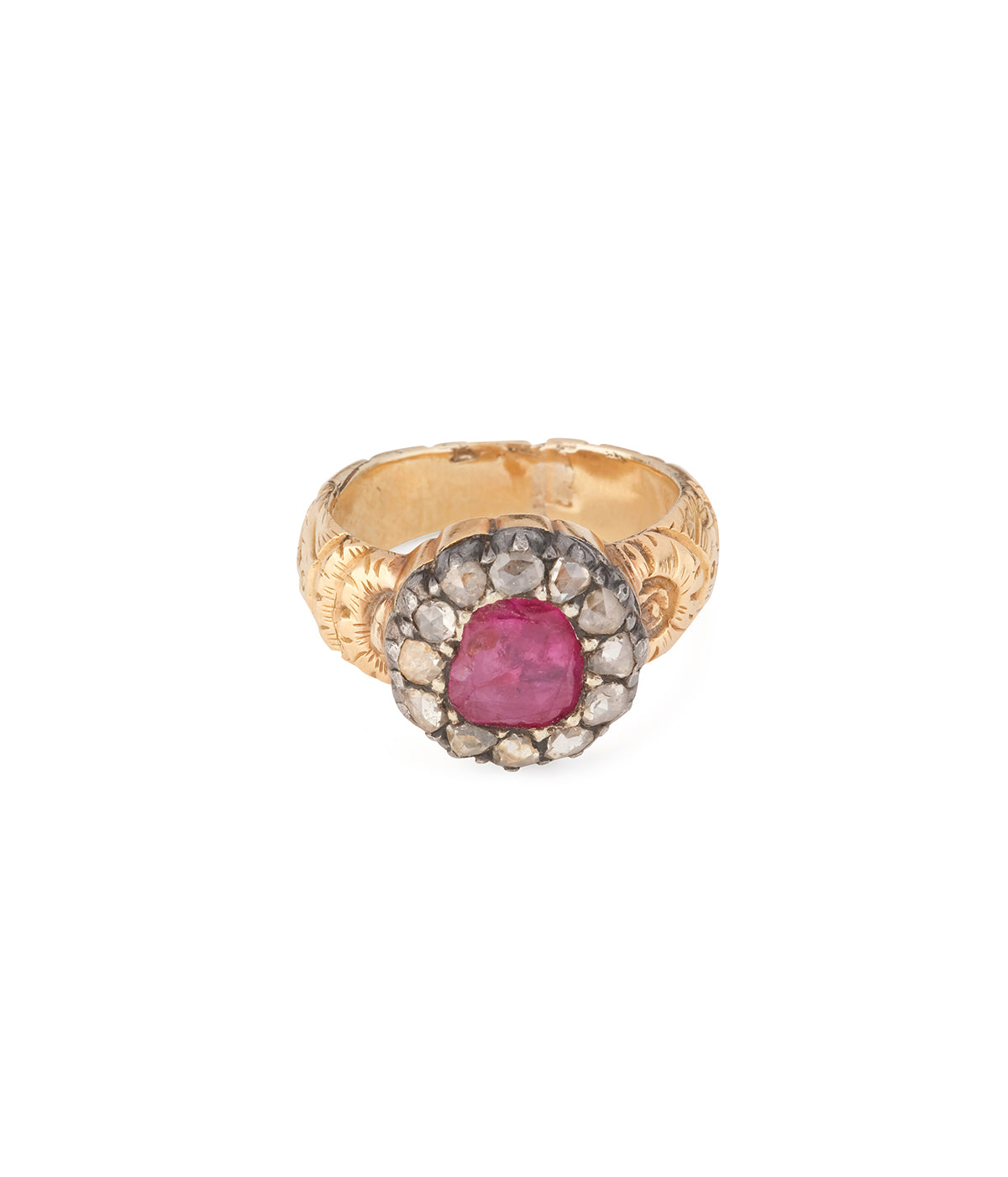 Bague-marguerite-ancienne-or-rubis-Placida-Caillou-Paris