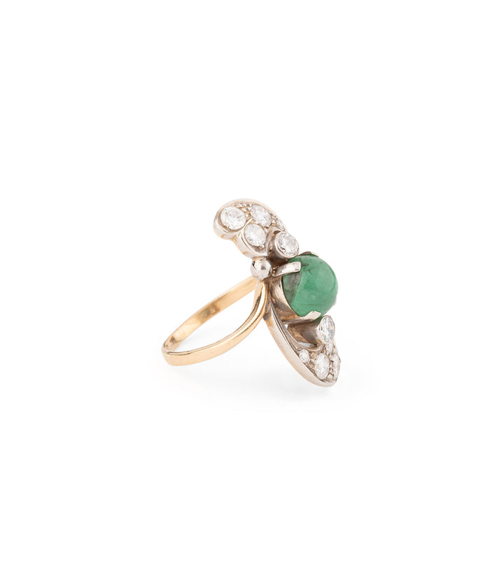 Bague marquise vintage diamants émeraude or "Hurko" - Caillou Paris