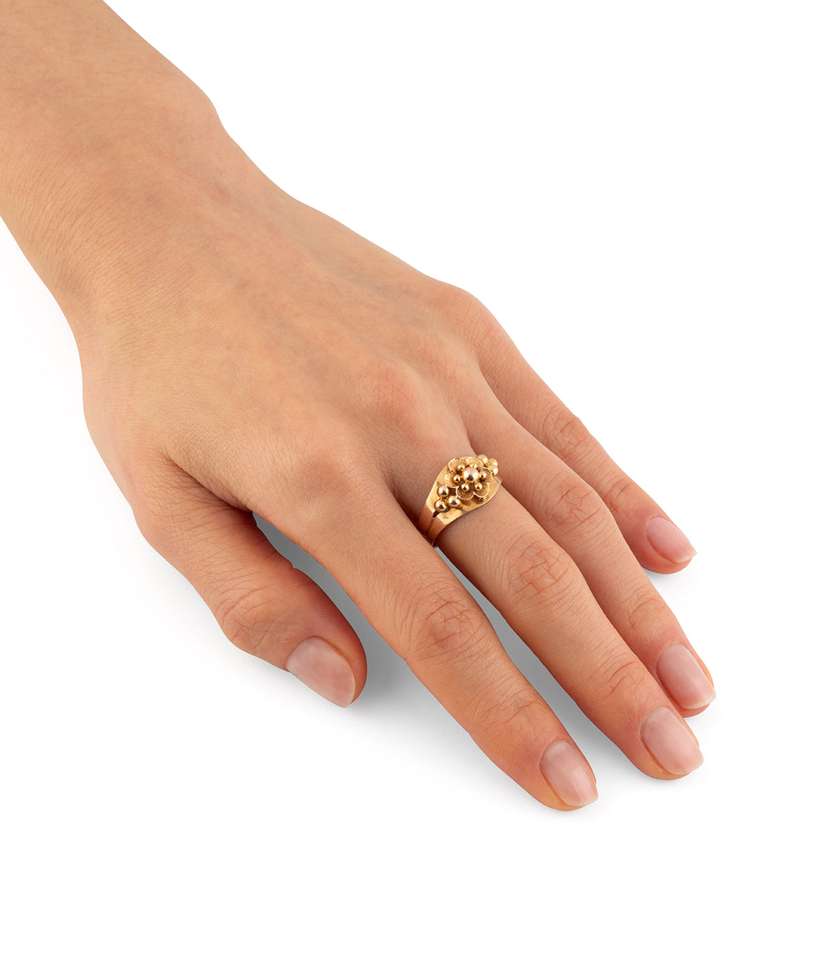 Bague régionale ancienne en fleur et or rose Amasa - Caillou Paris