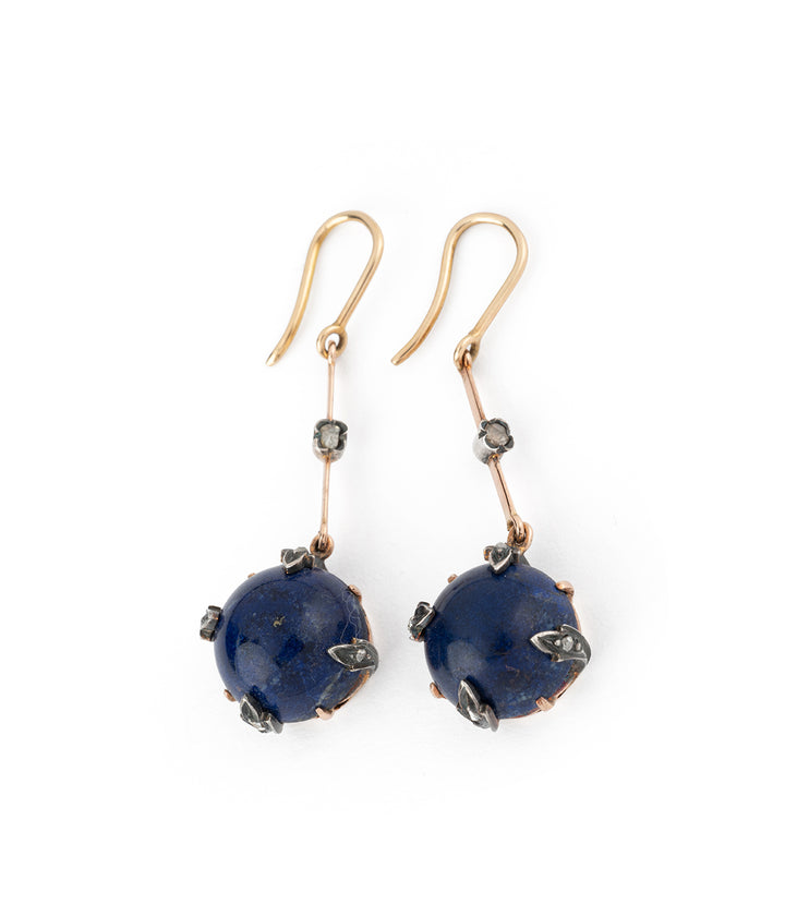 Boucles d'oreilles anciennes diamant lapis lazuli Poppon - Caillou Paris