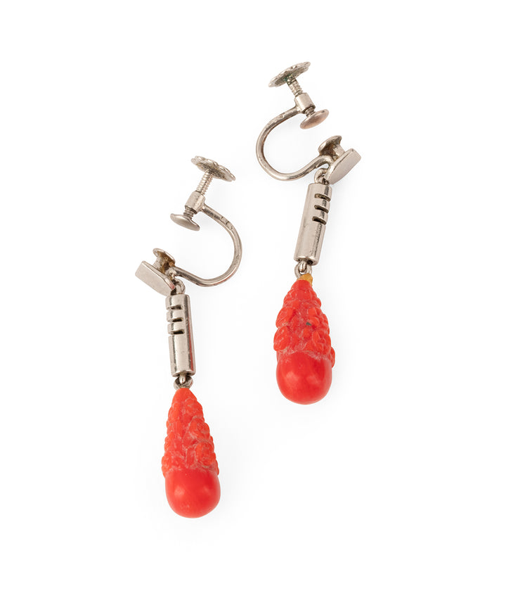 Boucles-oreilles-Art-deco-argent-corail-Cyrice-Caillou-Paris