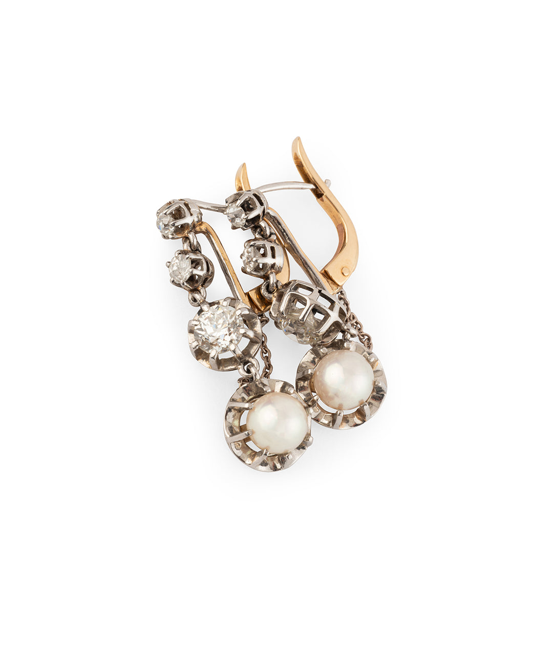 Boucles d'oreilles anciennes en diamants et perles "Harmina"