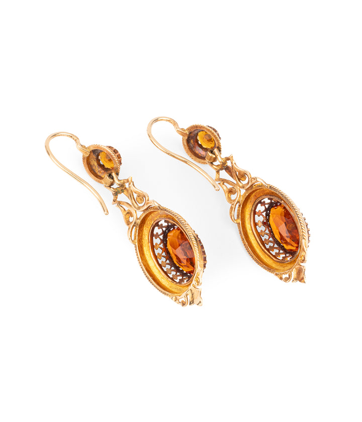 Boucles-oreilles-anciennes-or-rose-pierres-orange-Prina-Caillou-Paris