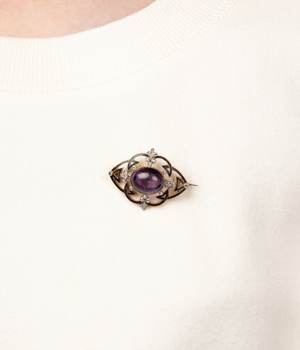 Broche ancienne amethyste email "Nella" - Caillou Paris