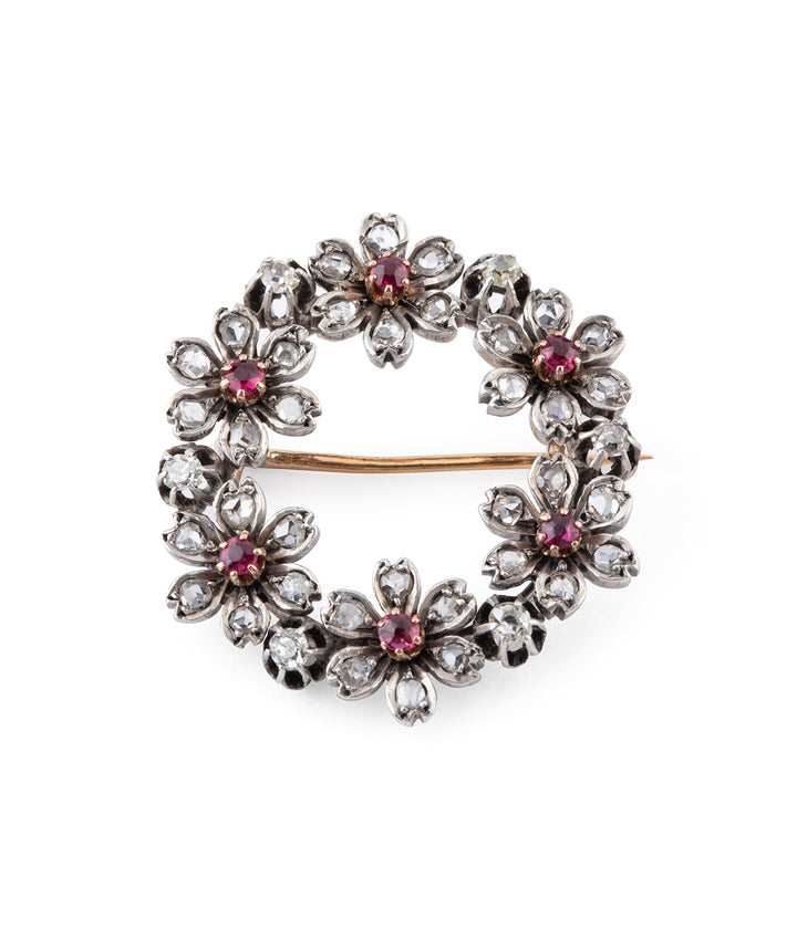 Broche-ancienne-couronne-fleurs-diamants-rubis-Kito-Caillou-Paris