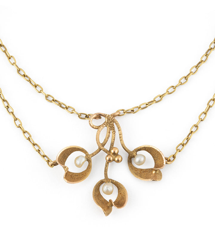 Collier Art nouveau gui en or et perles "Kara" - Caillou Paris