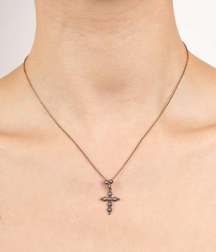 Collier ancien avec croix en argent et perles "Rurik" - Caillou Paris