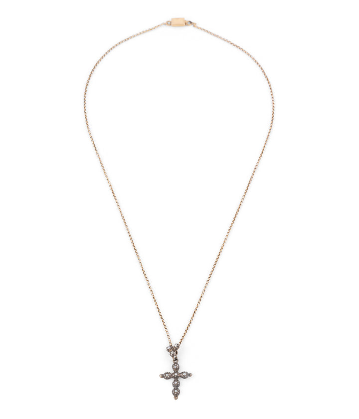 Collier ancien en or avec croix en argent et perles Rurik - Caillou Paris