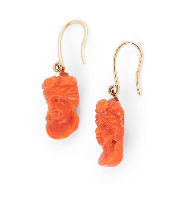 Edwardian coral cameo earrings "Irna" - Caillou Paris