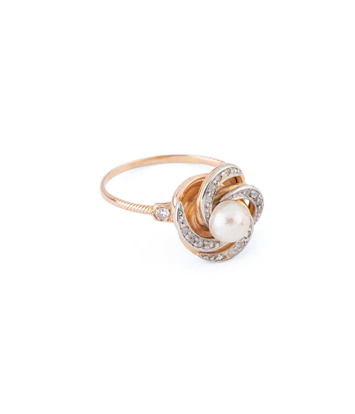 Edwardian tourbillon pearl diamond ring "Palak" - Caillou Paris