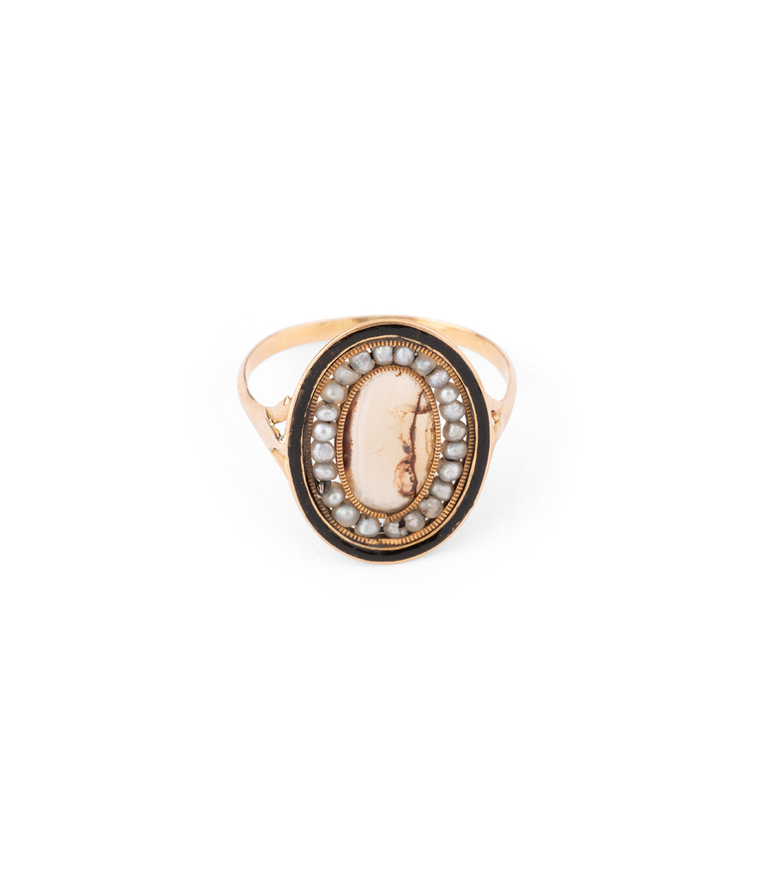 Georgian gold ring dendritic agate black enamel "Corrina" - Caillou Paris