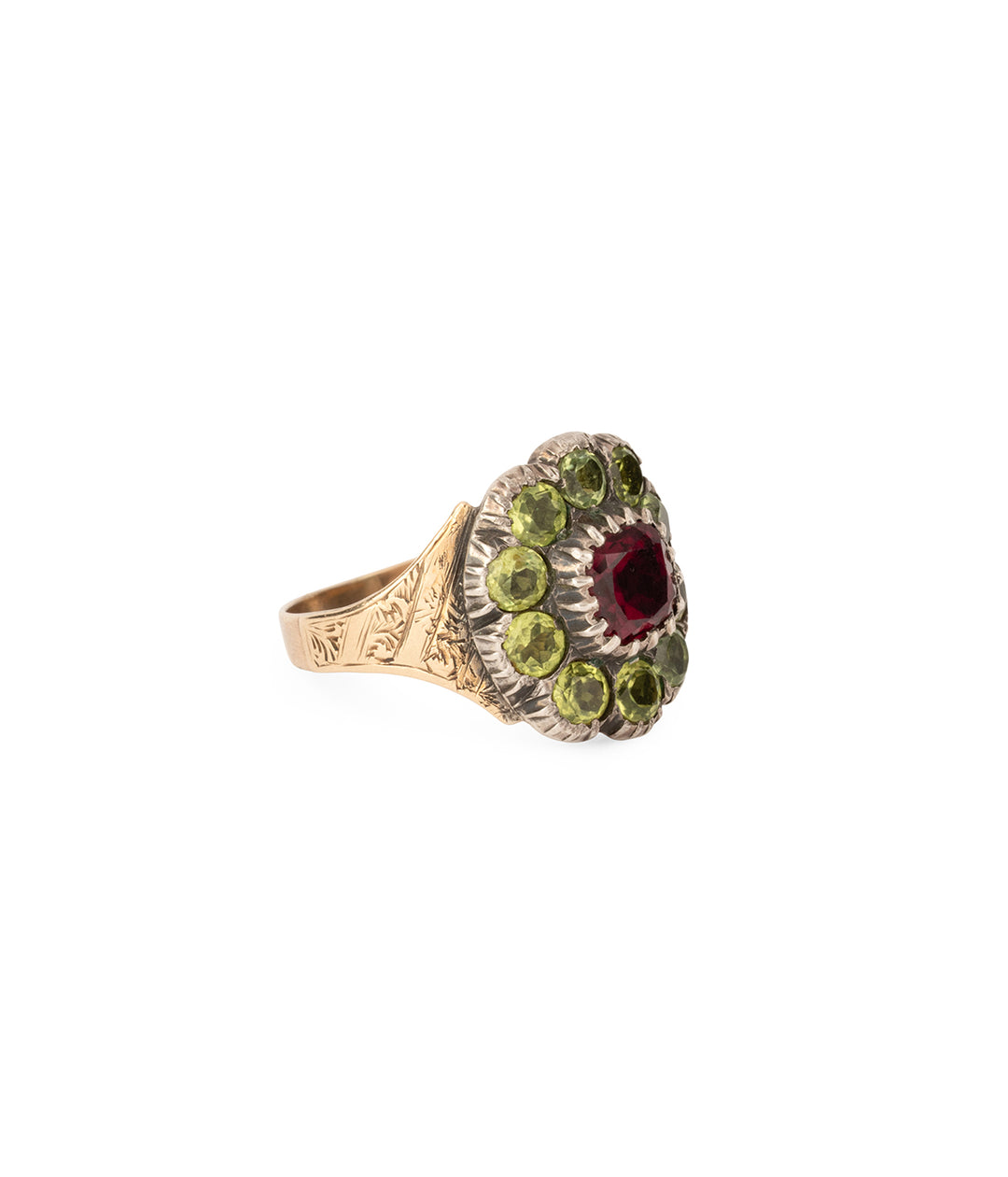 Georgian-gold-ring-garnet-peridot-Almika-Caillou-Paris