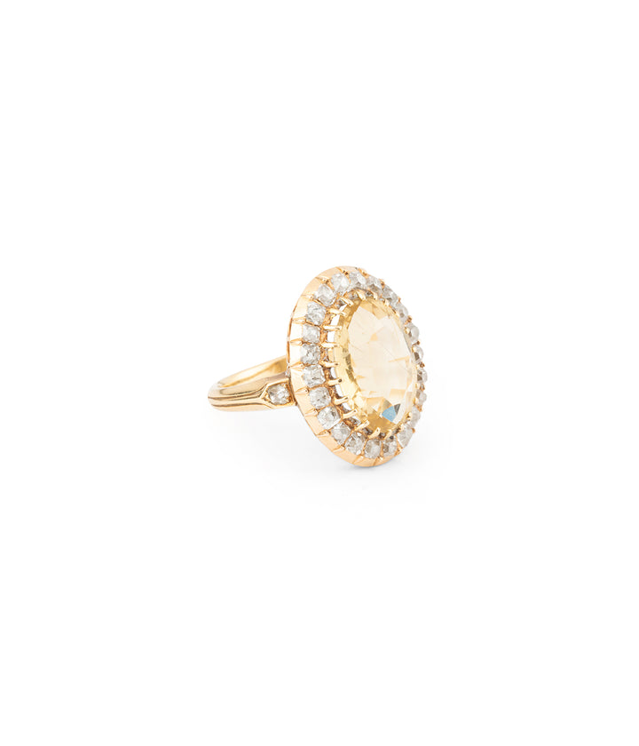 Georgian halo ring citrine diamonds Genny - Caillou Paris