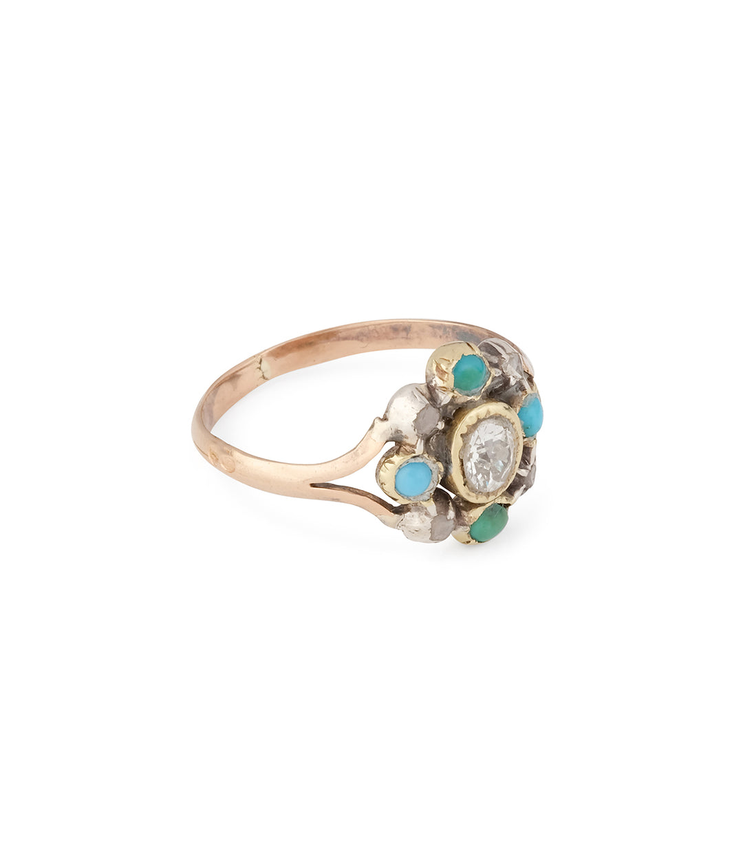Georgian-silver-gold-ring-diamonds-turquoise-Jouni-Caillou-Paris