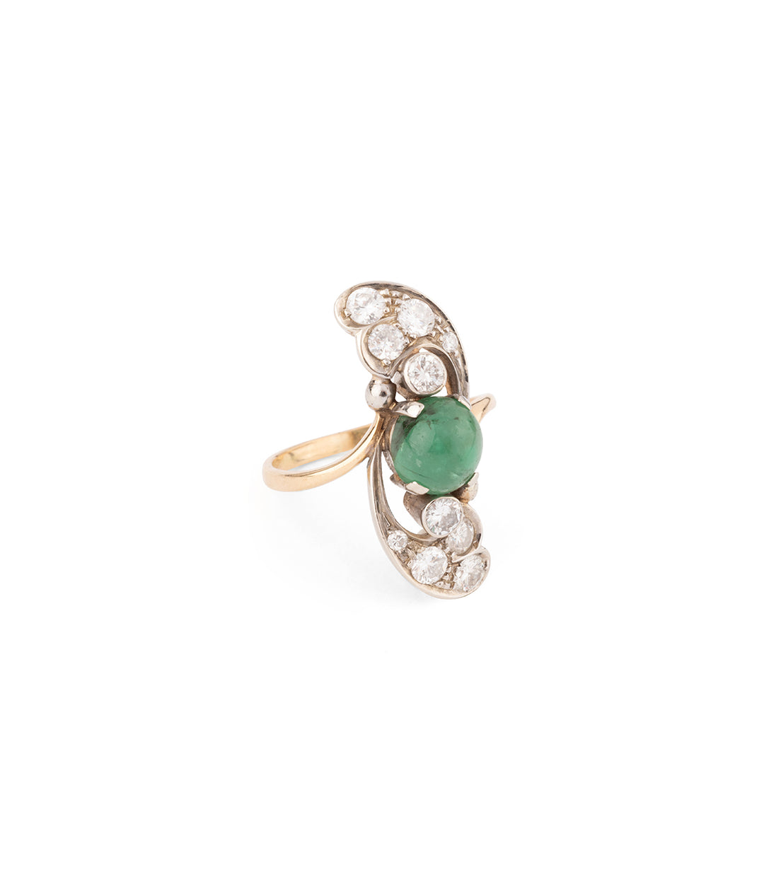 Marquise ring gold emerald diamonds "Hurko" - Caillou Paris