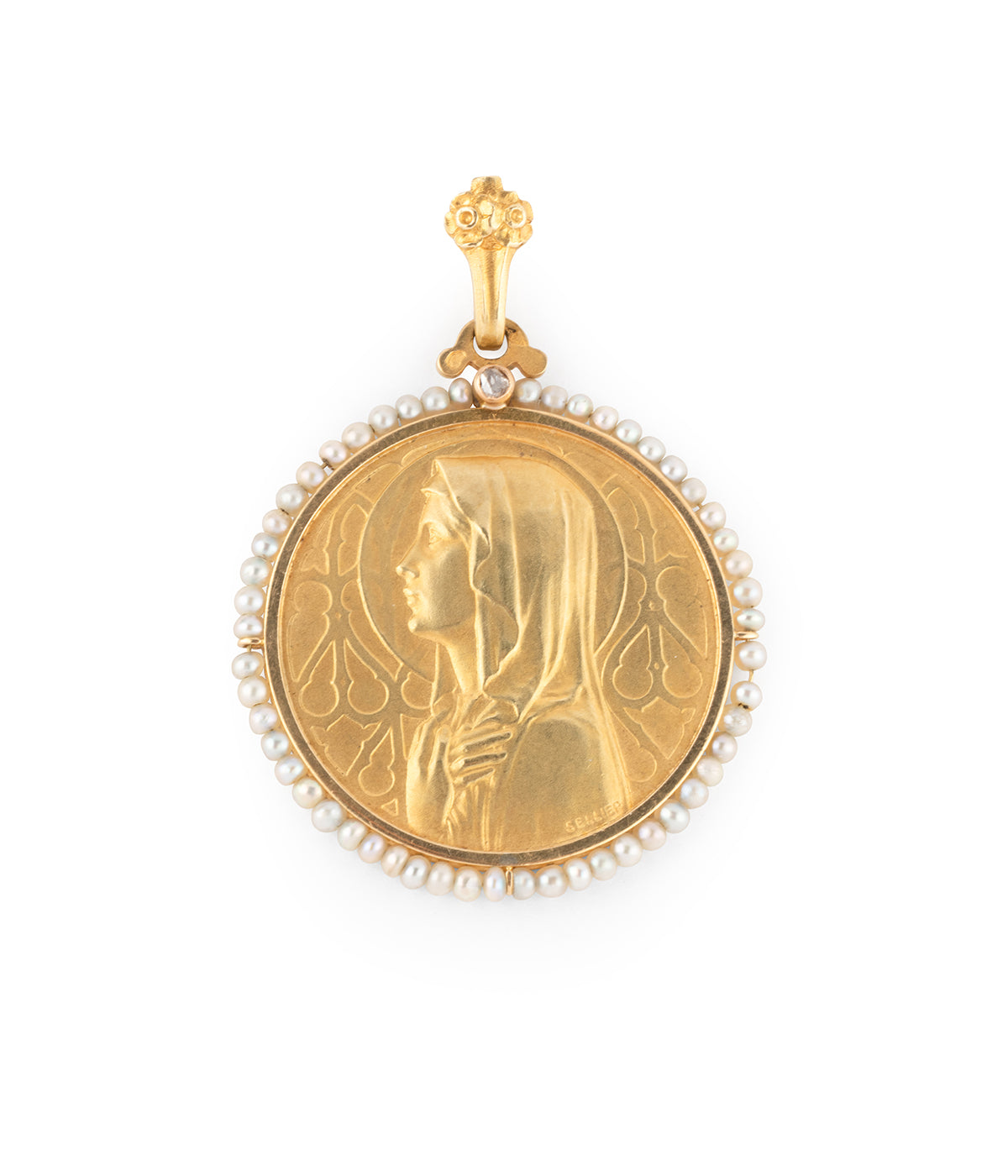 Medaille-religieuse-Art-nouveau-vierge-Jouli-Caillou-Paris