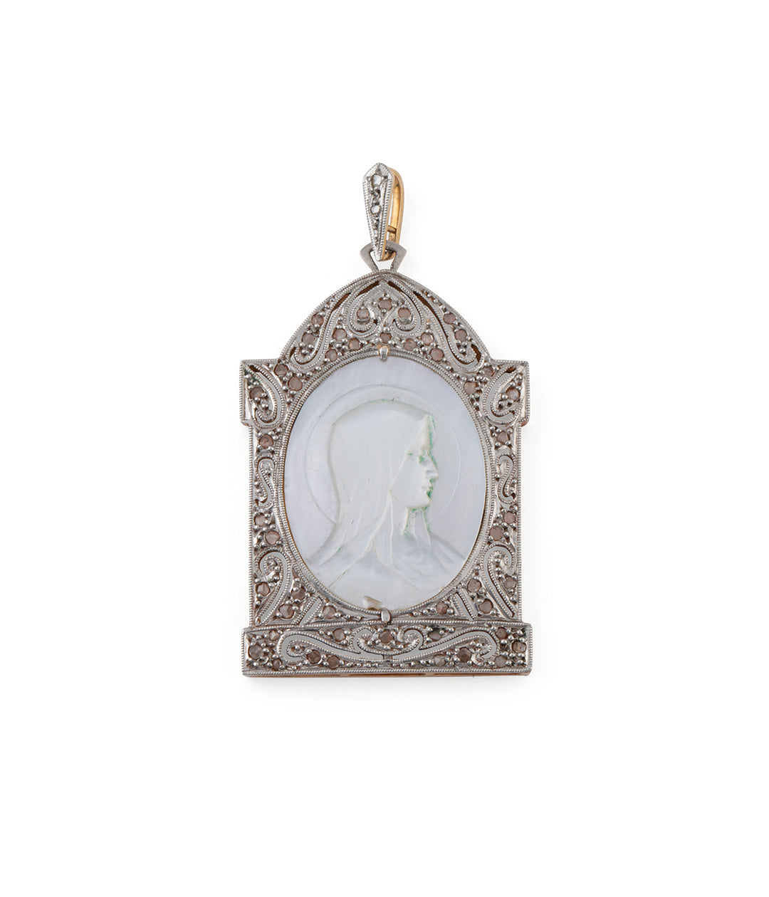 Medaille-religieuse-ancienne-vierge-nacre-Riou-Caillou-Paris