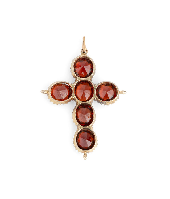 Pendentif-ancien-croix-or-18k-grenat-Betsie-Caillou-Paris