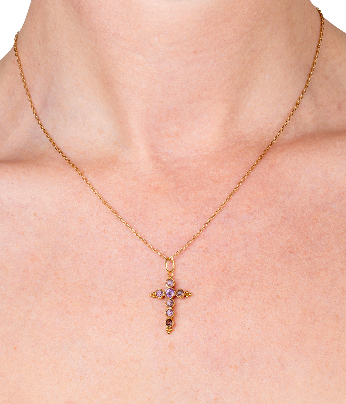 Pendentif croix ancien améthyste "Rosie" porter - Caillou Paris