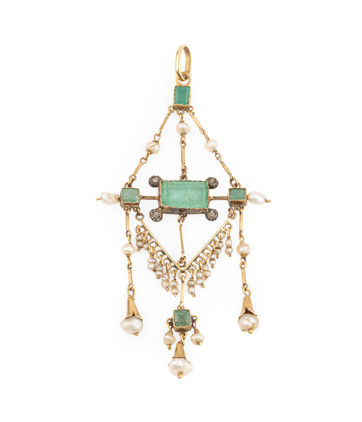 Pendentif-vintage-emeraudes-perles-Wennie-Caillou-Paris