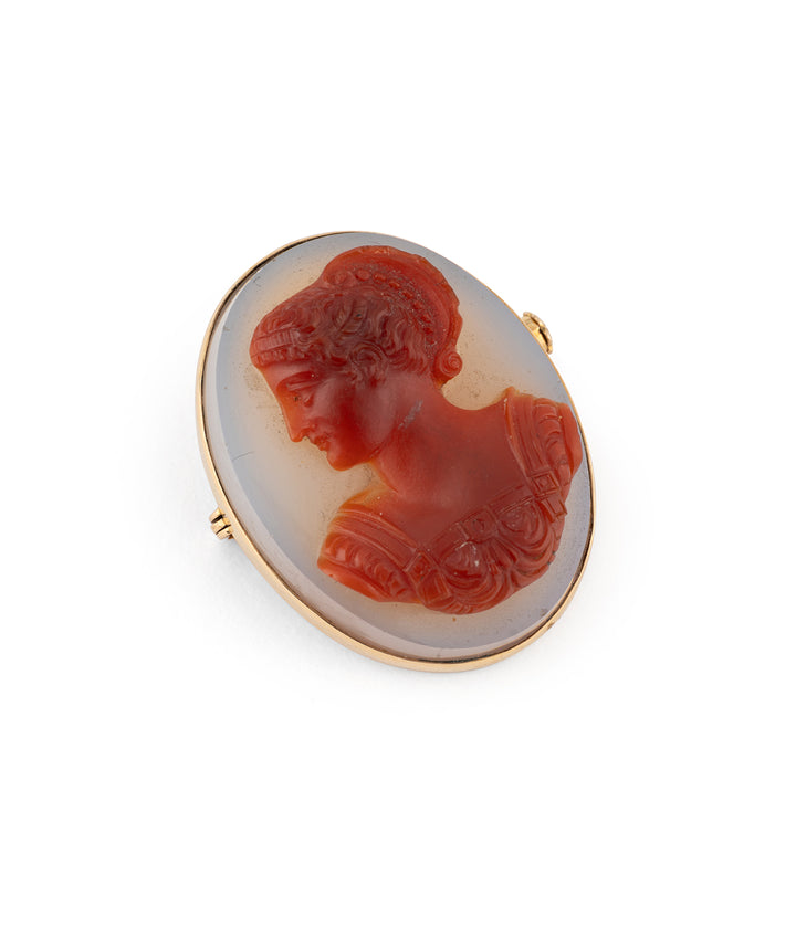 Victorian agate cameo brooch profile woman antique jewelry "Orella" - Caillou Paris