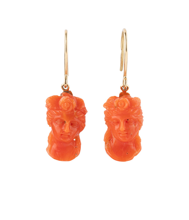 Victorian cameo earrings coral "Irna" - Caillou Paris