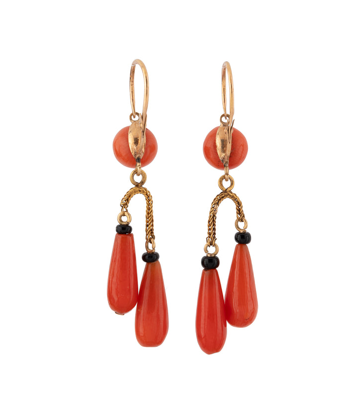Victorian coral gold earrings "Edma" - Caillou Paris