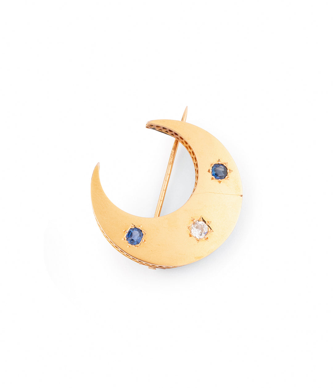 Victorian crescent moon sapphire diamonds brooch "Polin" - Caillou Paris