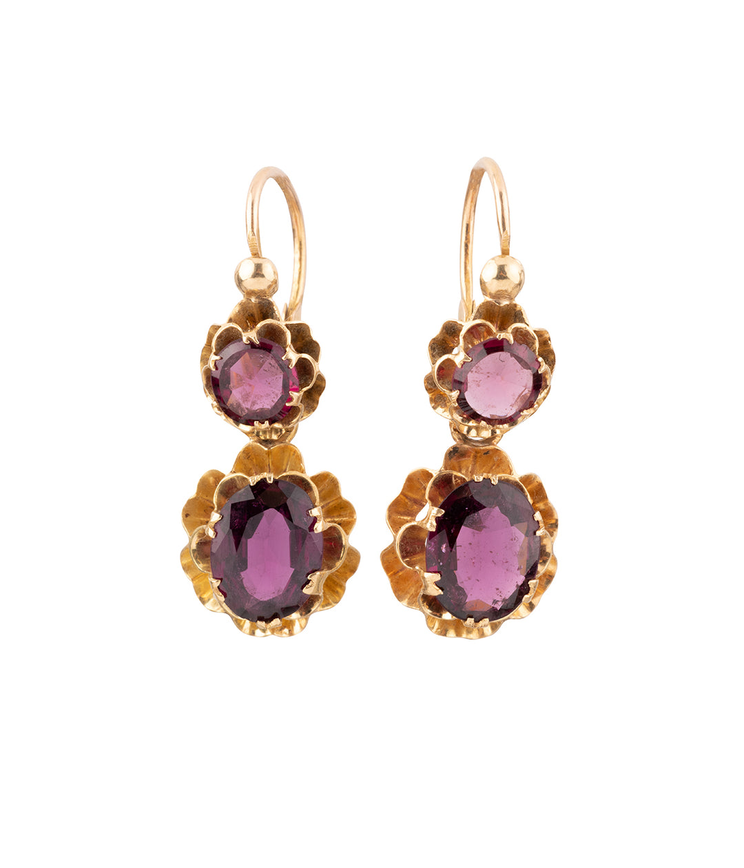 Boucles d'oreilles créoles dorées en Grenat et fleur de vie - boutique Boucles d'oreilles créoles dorées en Grenat et fleur de vie - boutique