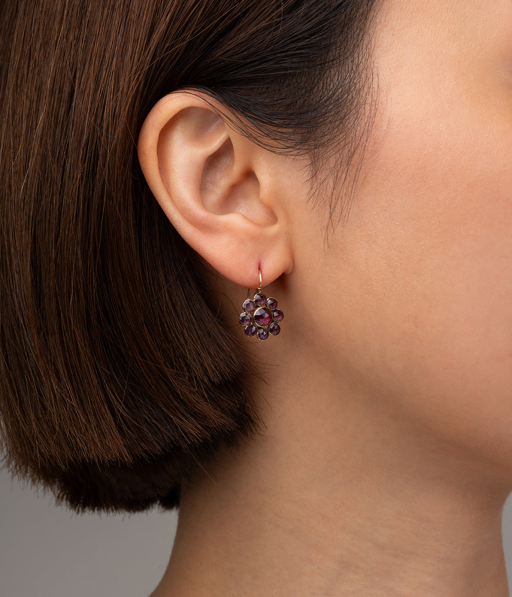 Victorian garnet earrings pink gold "Radia" - Caillou Paris