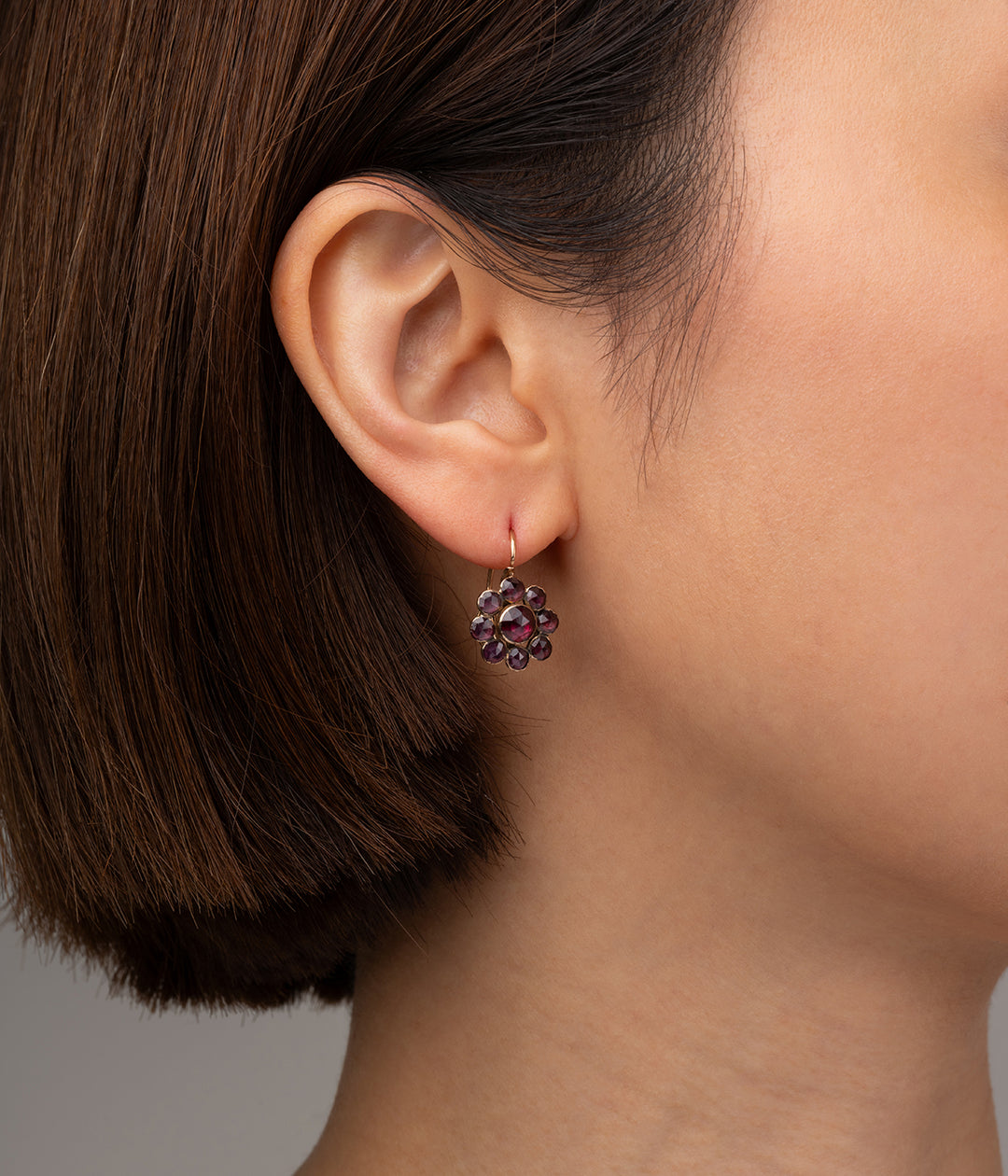 Victorian garnet earrings pink gold "Radia" - Caillou Paris