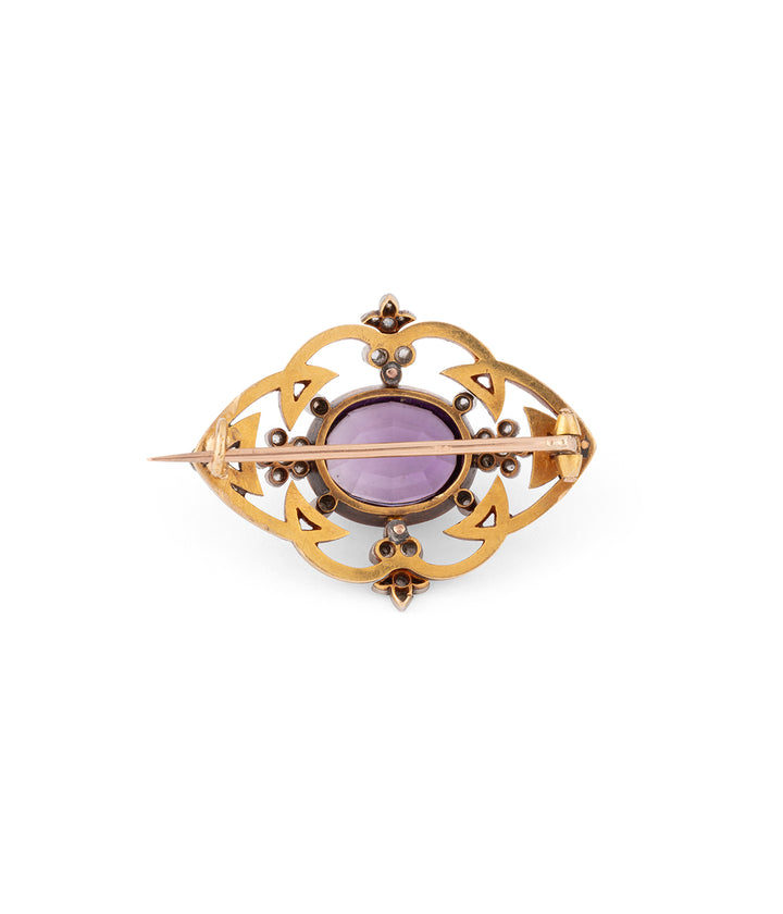 Victorian gold brooch amethyst diamonds enamel "Nella" - Caillou Paris