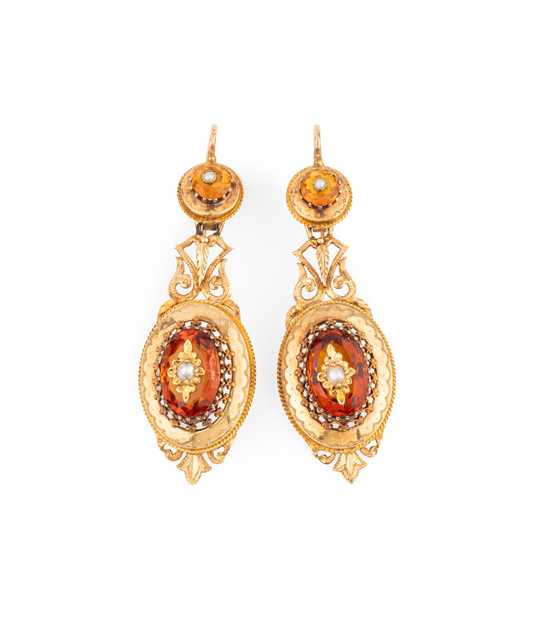 Victorian-gold-earrings-orange-stones-Prina-Caillou-Paris