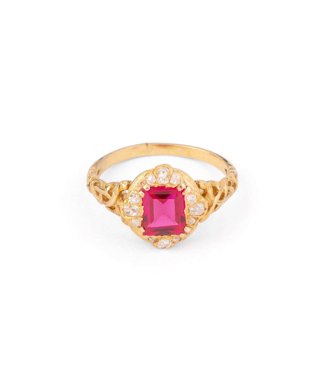 Victorian gold ring ruby diamonds "Svano" - Caillou Paris